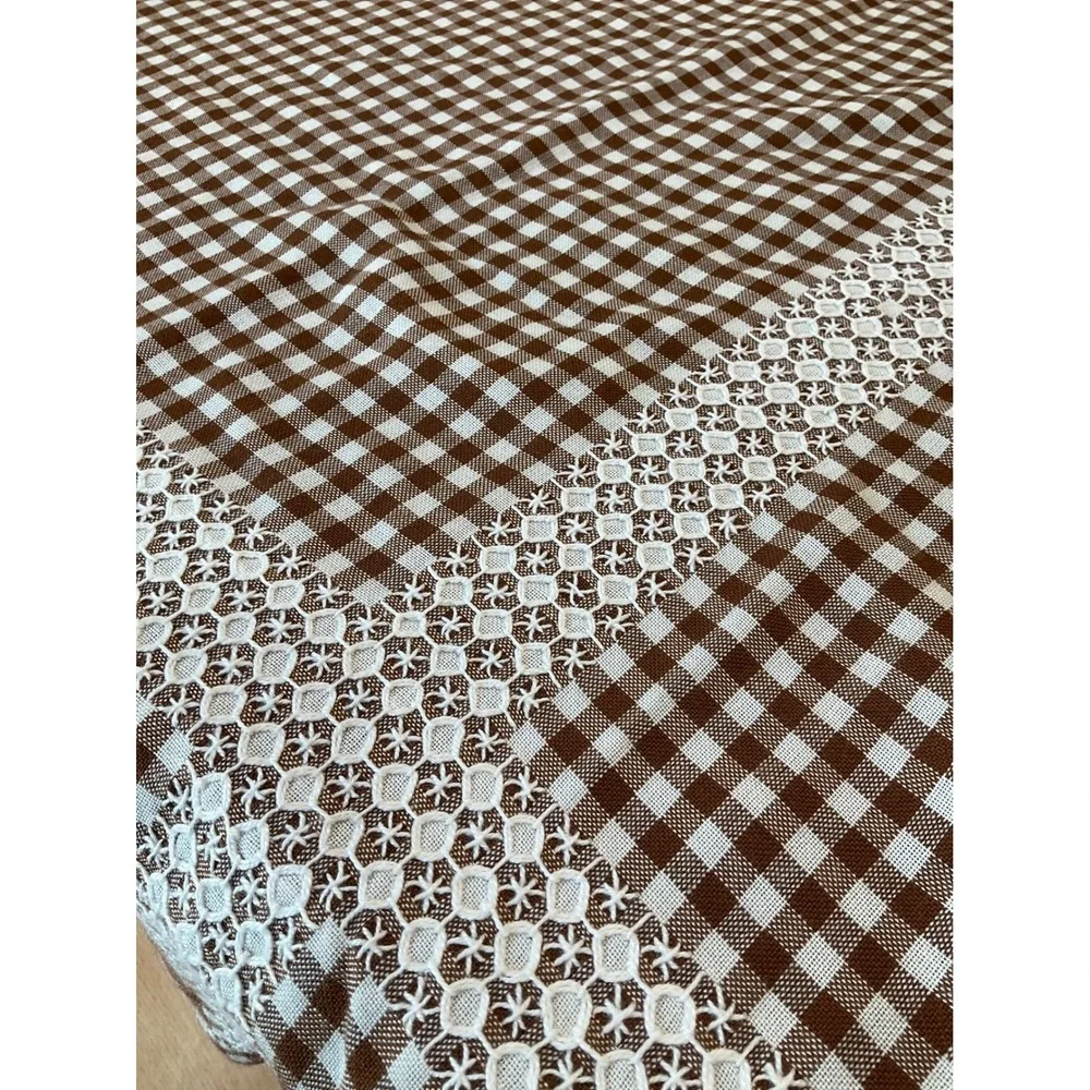 Tablecloth Gingham Checker Brown White Picnic Cottagecore Grannycore‎ Retro